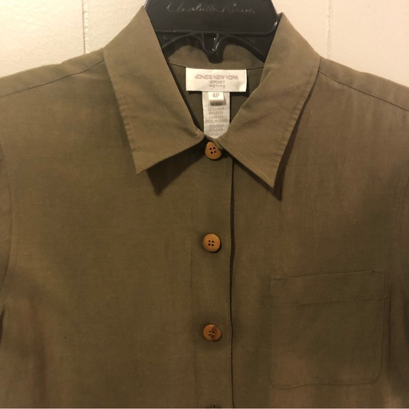 Jones New York Dresses & Skirts - Linen/Silk Olive Green Button Down Dress Jones New York